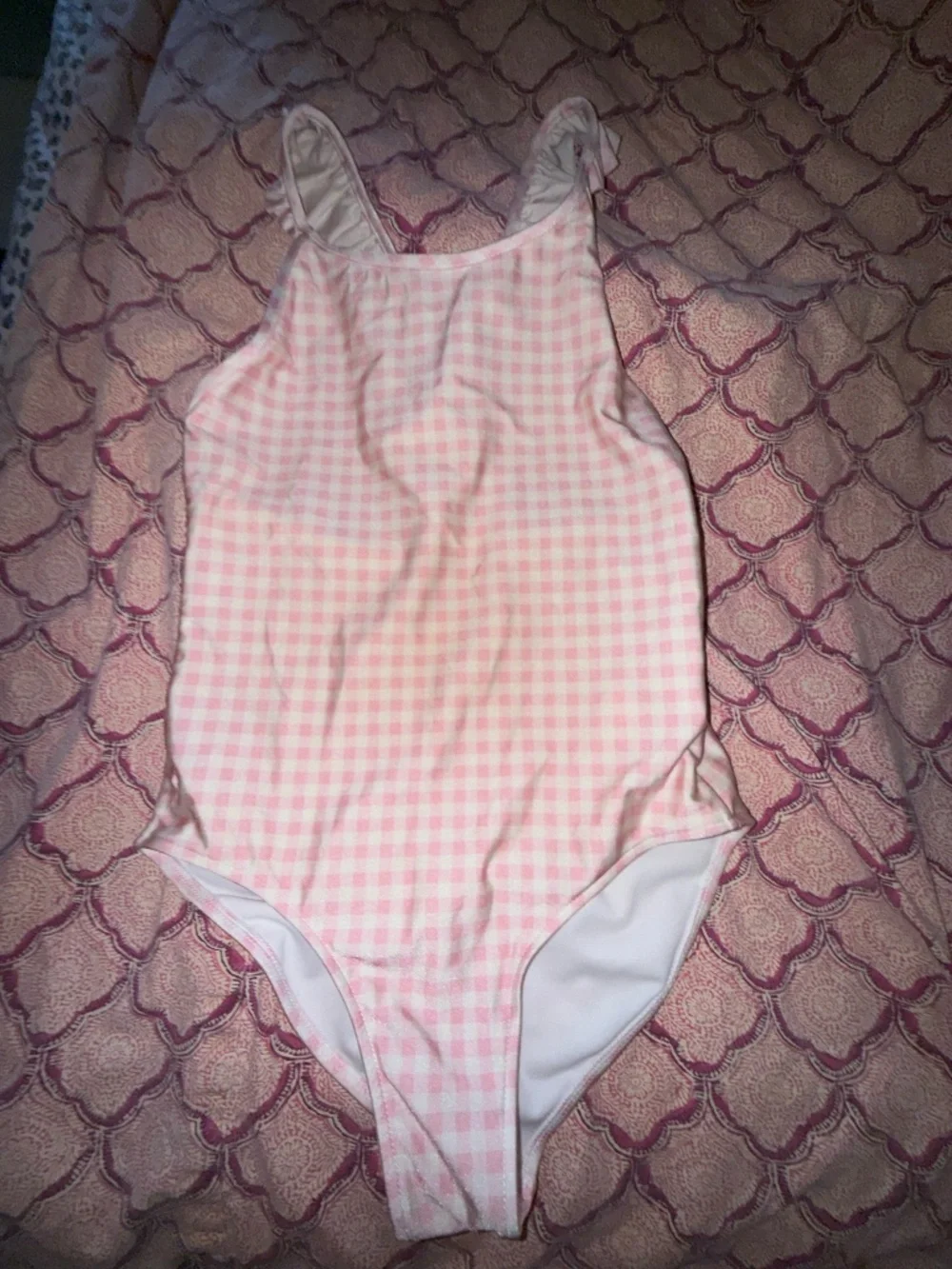 Polo Ralph lauren girls one piece swimsuit size 12 pink white gingham
